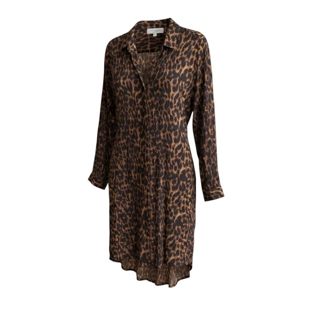 Jen's Pirate Booty Leopard Print Button Down Shirt Dress Brown Black Small